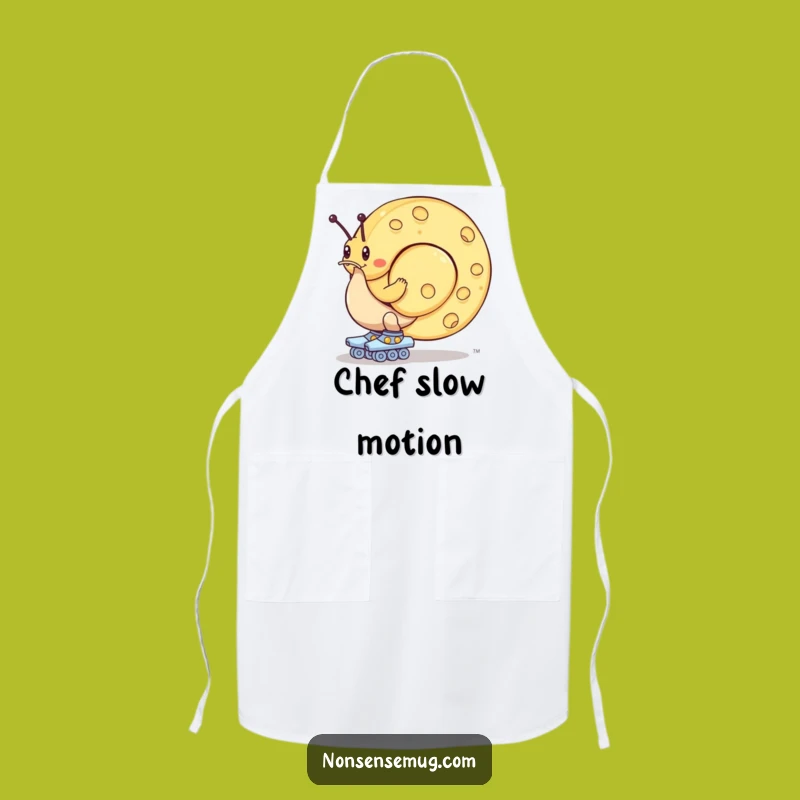Funny Snail Cheese Apron: Roller Skating Slowpoke with Giant Wheel, Kitchen Humor Gift