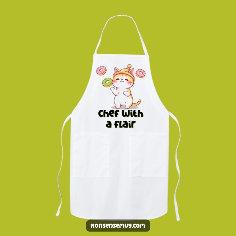 Funny Cat Juggling Donuts Apron - Bake with Playful Flair
