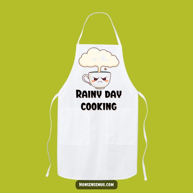 Funny Teacup Apron: Disgruntled Teacup Under Rainy Cloud, Kitchen Gloom Protector