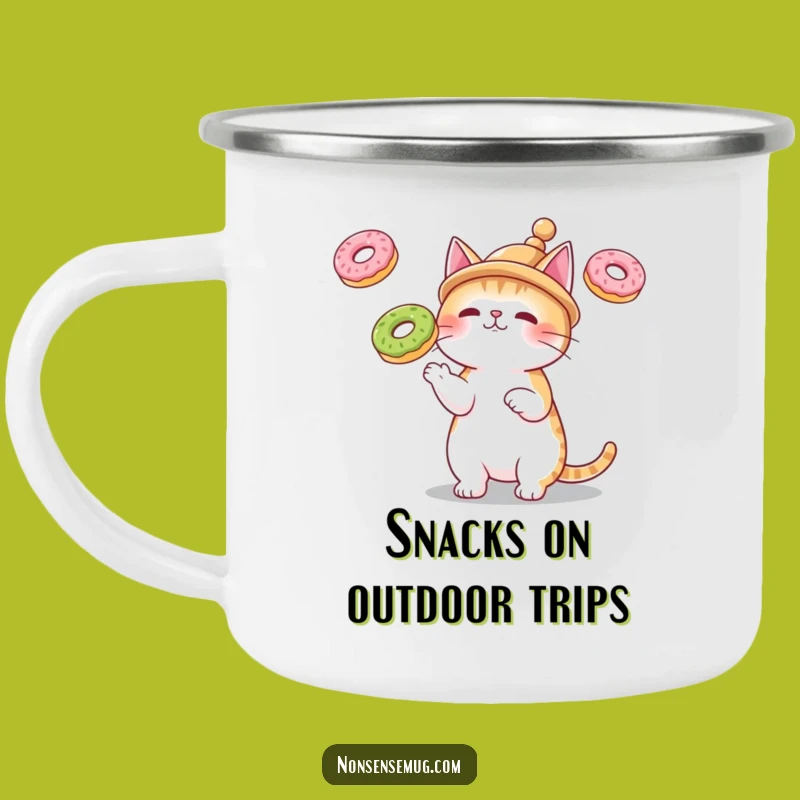 Funny Cat Juggling Donuts Camping Mug - Outdoor Amusement