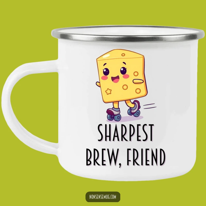 Funny Cheese Roller Skates Camping Mug: Adventure with Cheesy Merriment!