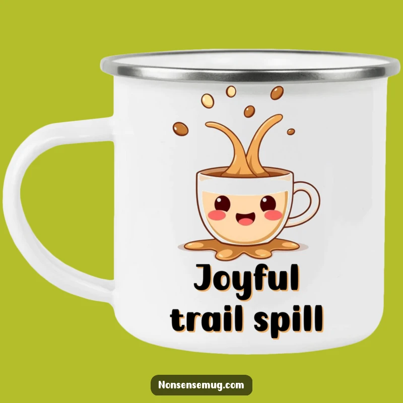 Funny Coffee Spill Camping Mug: Outdoor Character Morning Adventure