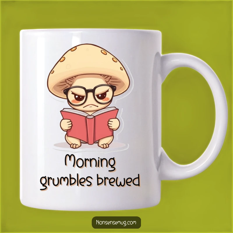 Funny Grumpy Mushroom Mug: Wise Reader with Glasses - Perfect Funny Book Lover Gift