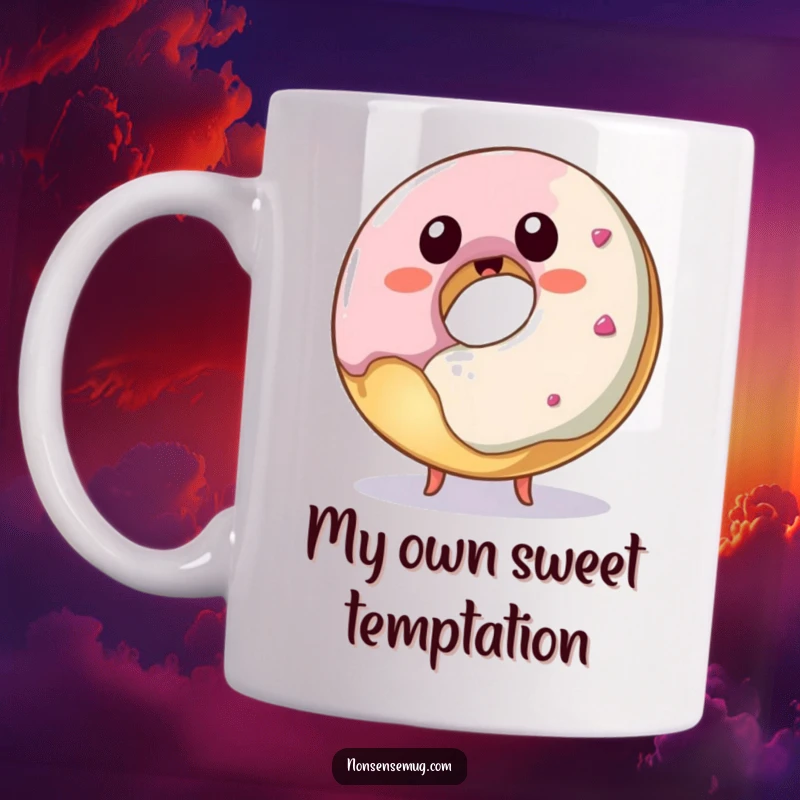 Funny donut mug, a playful pastry caught in the act of stealing its own bite, perfect for bakers and foodies.