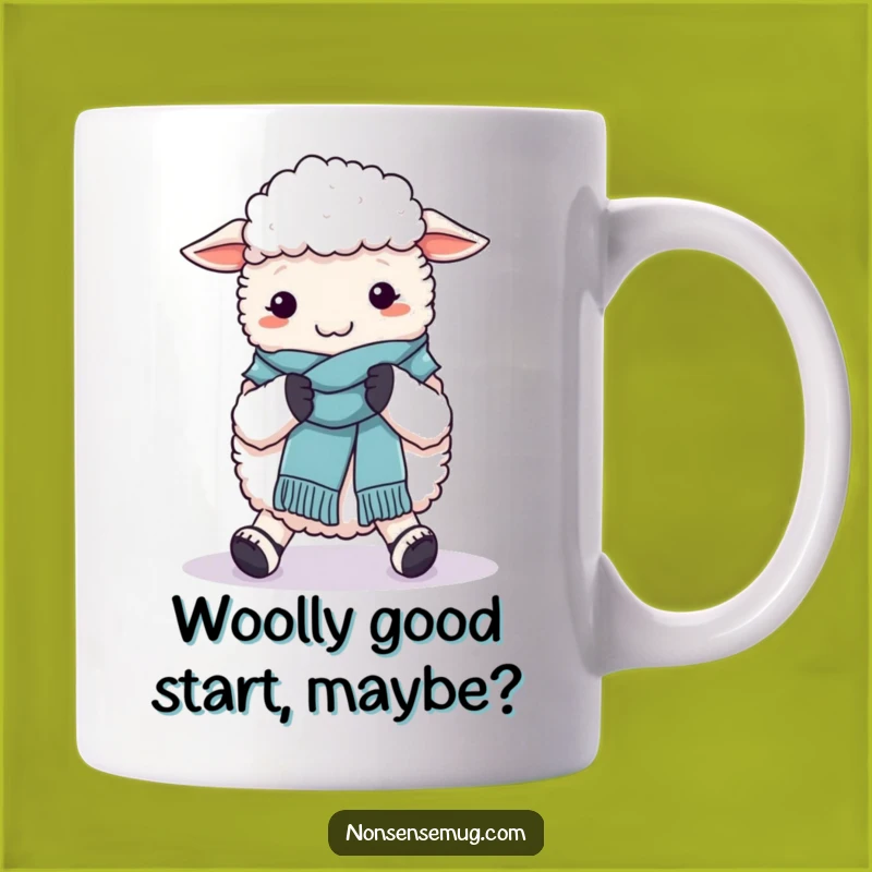 Funny Sheep Knitting Gift Mug: Fluffy Ewe Crafting Cozy Scarf on Feet - Hilarious Gift Idea