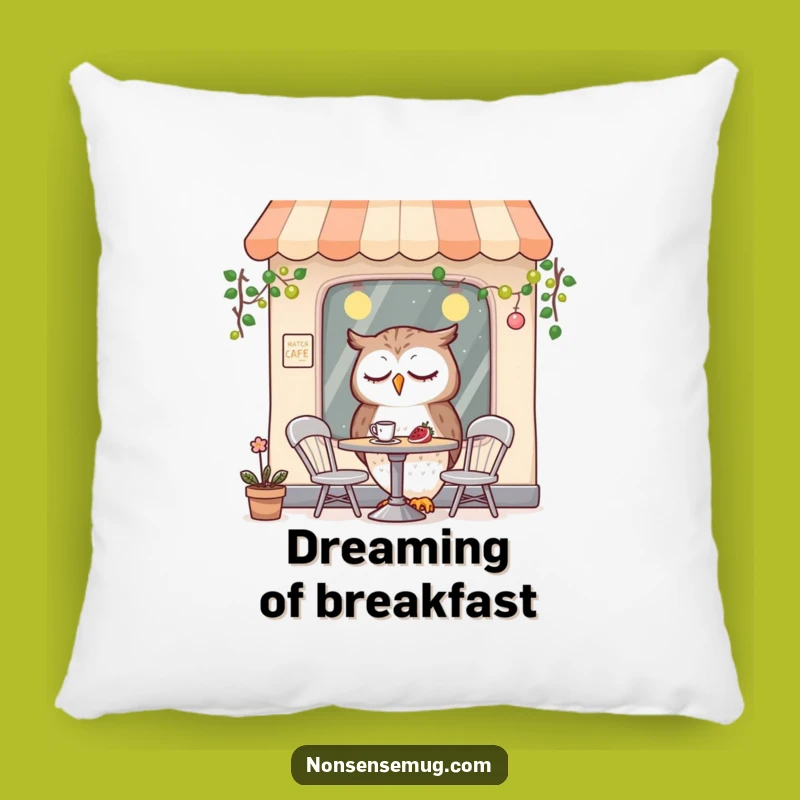 Funny Sleepy Owl Pillow: Cozy Comfort with a Hilarious Cafe Scene