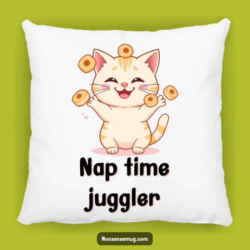 Funny Cat Juggling Pastries Pillow - Cozy Comfort & Hilarious Decor!