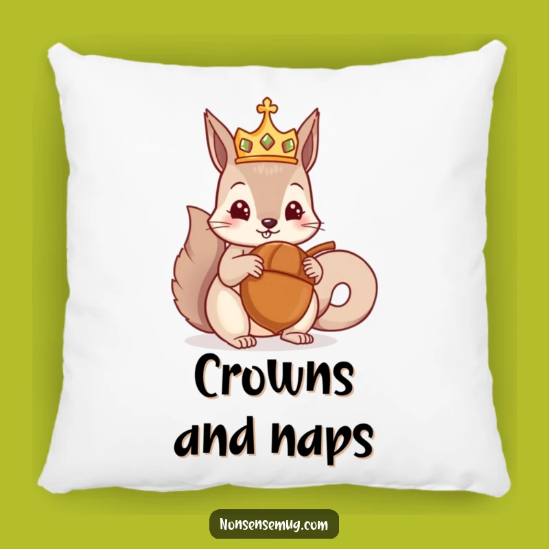 Funny Crowned Squirrel Pillow: Comfy Royal Acorn Presentation Cushion for Relaxation
