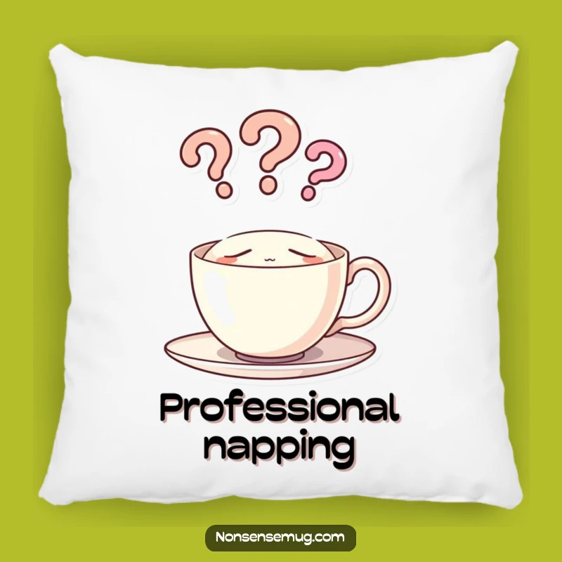 Comfy Funny Sleeping Teacup Question Mark Pillow - Cozy Humor Decor Gift