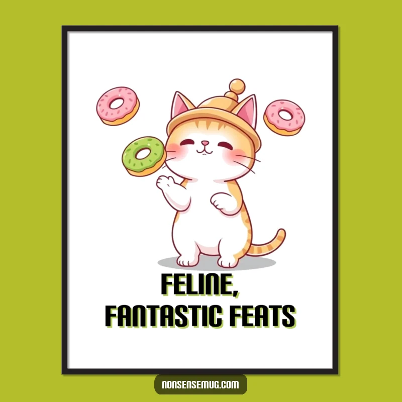 Funny Cat Juggling Donuts Digital Art Print - Instant Whimsy