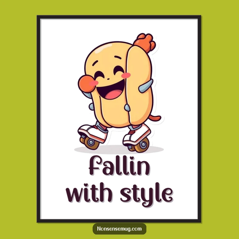 Funny Hot Dog Roller Skate Digital Art - Hilarious Cartoon Print for Instant Laughs