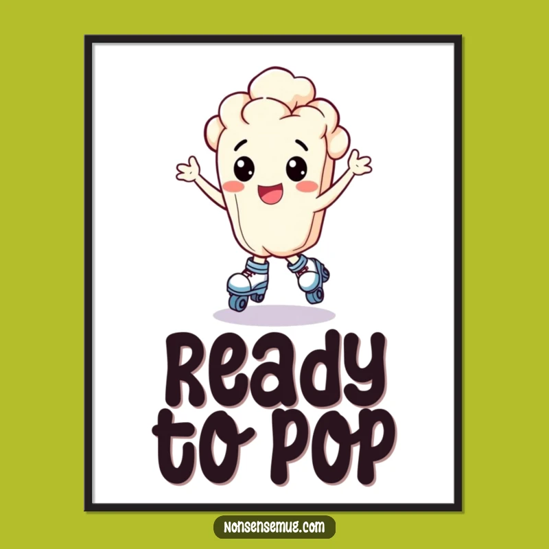 Funny Popcorn Roller Skates Print - Exhilarated Kernel Digital Art Gift