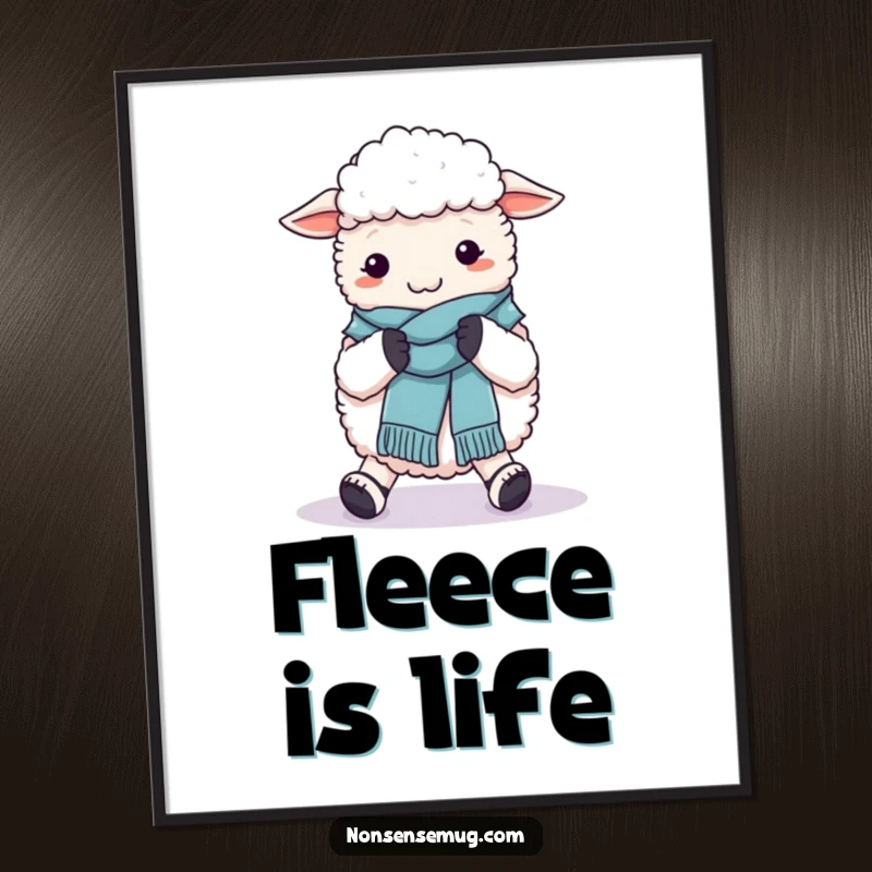 Funny sheep knitting a wool scarf on its own feet - instant digital art download for humorous decor.