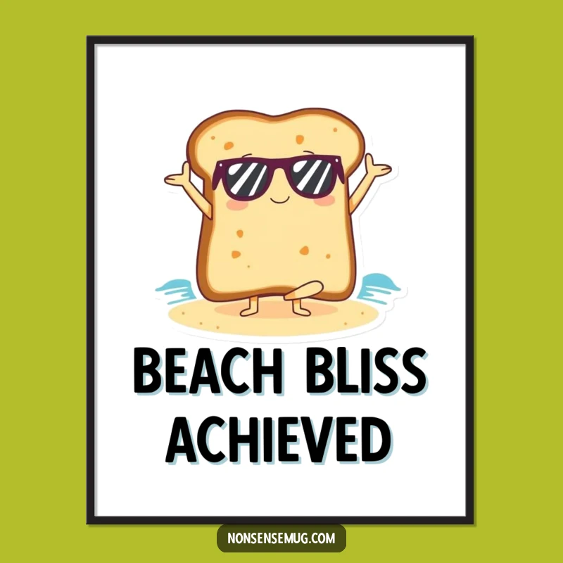 Funny Yoga Toast Digital Art Print: Beach Zen Decor