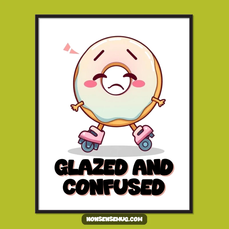 Funny Confused Donut Skating Digital Print: Whimsical Decor Gift