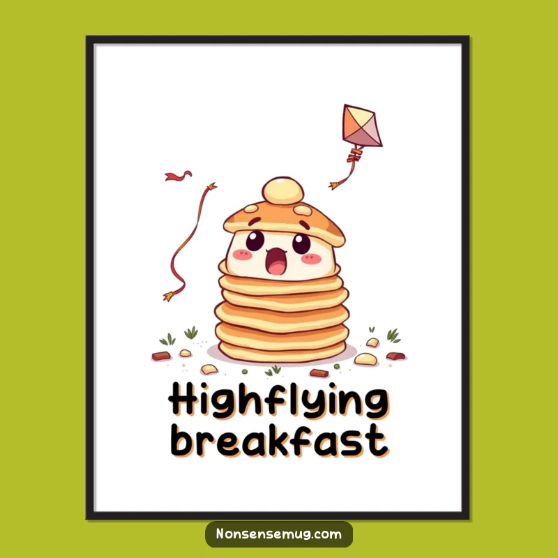 Funny Pancake Kite Flying Digital Art: Instant Breakfast Whimsy