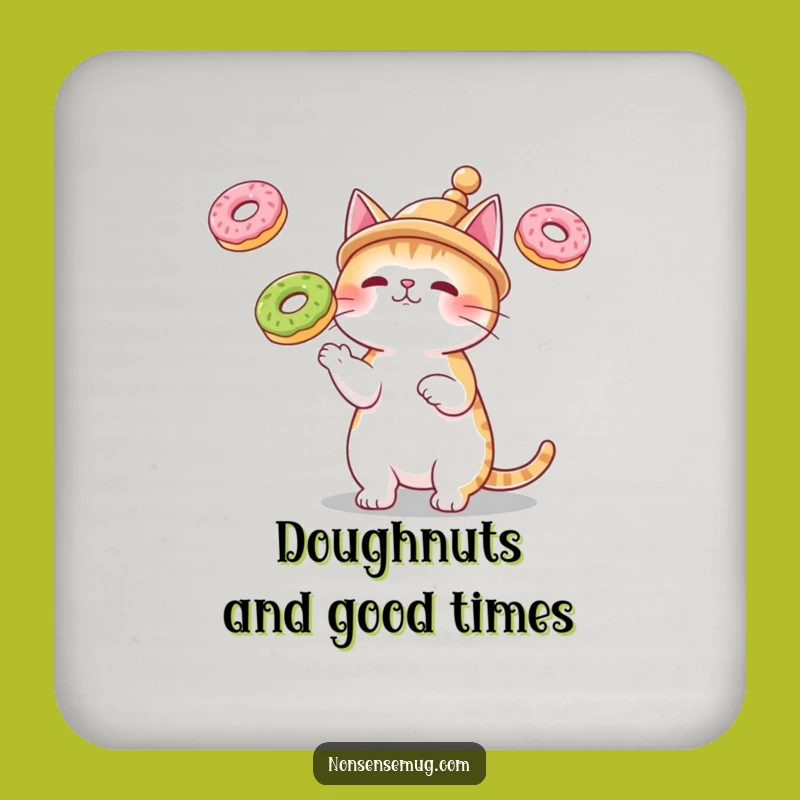 Funny Cat Juggling Donuts Coaster - Protect Surfaces with Charm