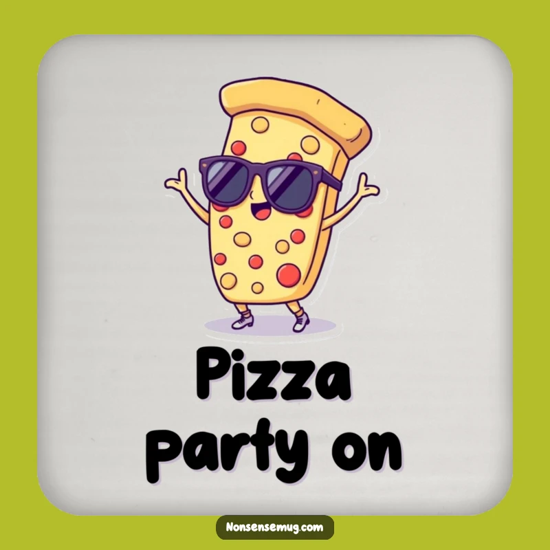 Funny Pizza Drink Coaster: Dancing Pizza Slice with Sunglasses, Protect Surfaces Coolly