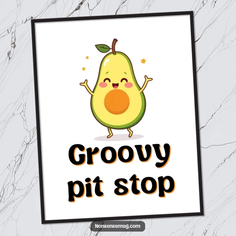Funny Avocado Poster: A vibrant, large-format print of a happy avocado in a comical dance, adding humor to any room.