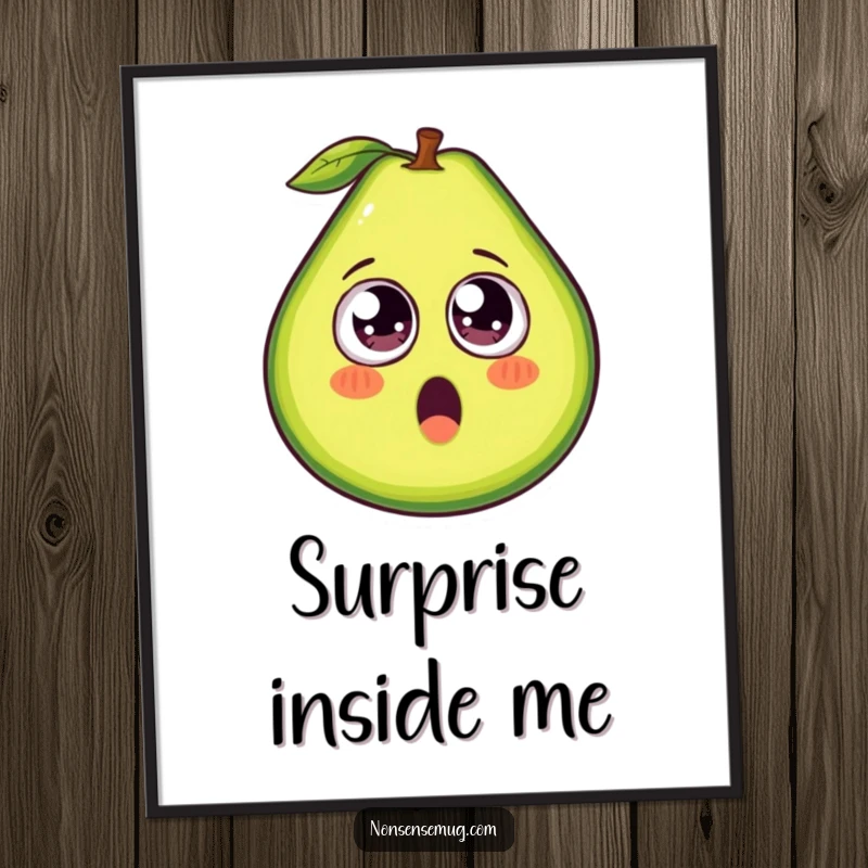 Funny avocado poster, a quirky wall art piece of an avocado revealing silly googly eyes, perfect for kitchens.
