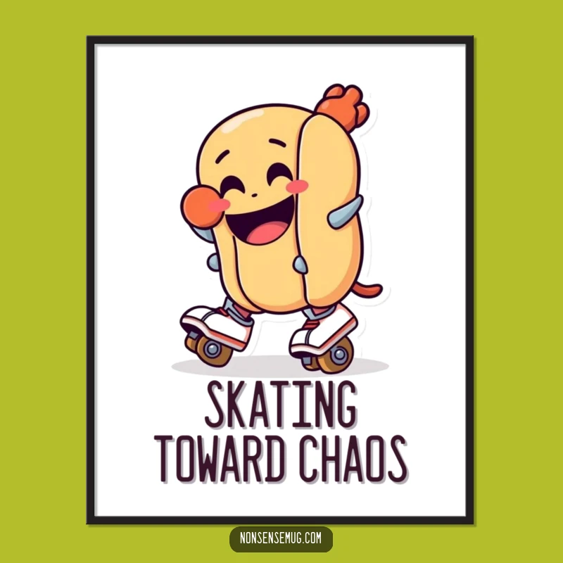 Funny Hot Dog Roller Skate Poster - Hilarious Cartoon Wall Art for a Laugh