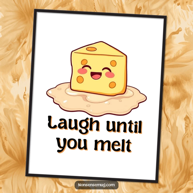 Funny Melting Cheese Poster: Cheese melting into laughter, ideal for hilarious and humorous wall art.