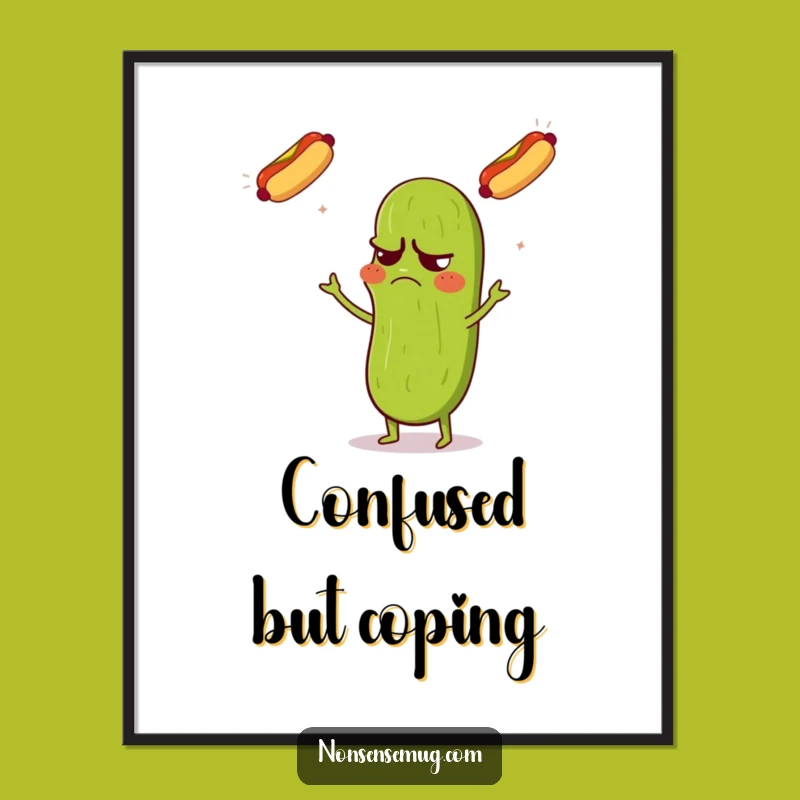 Funny Pickle Juggling Poster: Grumpy Art - Whimsical Wall Decor - Perfect Funny Gift