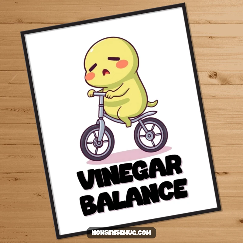 Funny Pickle Poster: A high-quality print of a determined pickle character in mid-unicycle ride, celebrating focused humor.
