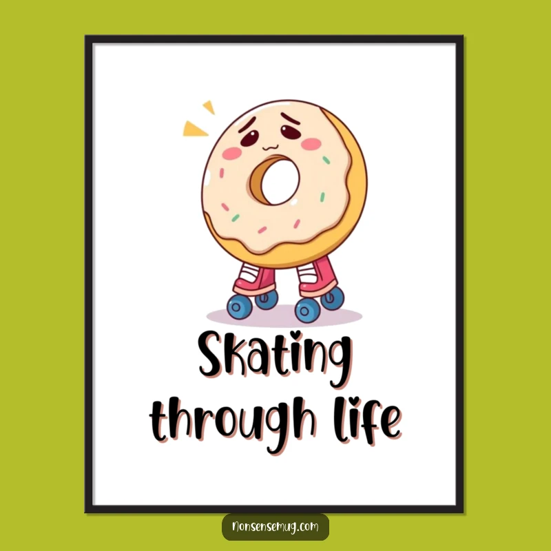 Funny Donut Roller Skate Poster: Whimsical Wall Art