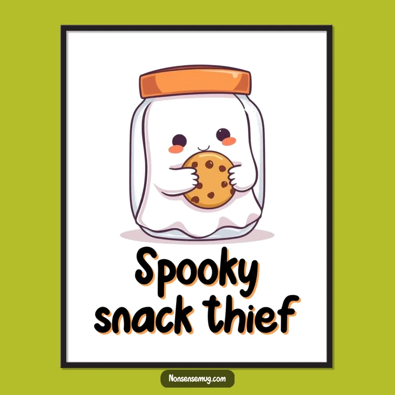 Funny Ghost Cookie Thief Poster - Whimsical Wall Art for Spooky Charm