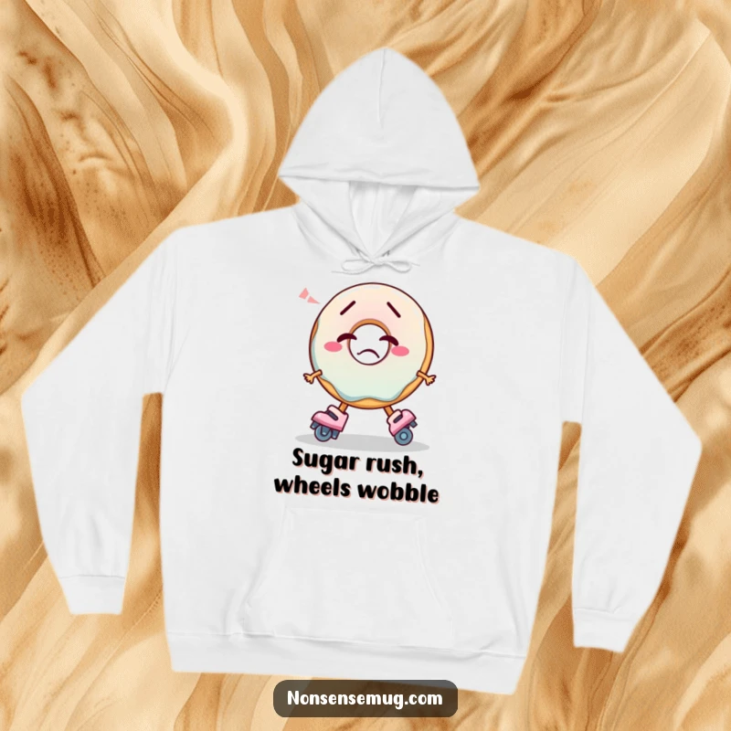 Funny Hoodie with a confused donut attempting to skate, perfect for cozy days and expressing bewilderment.