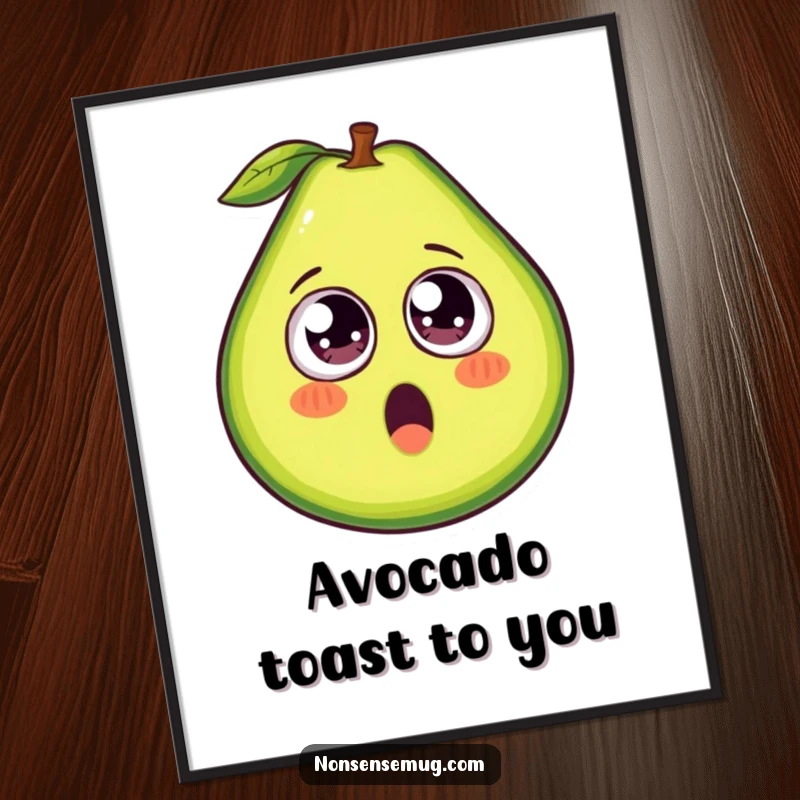 Funny Free Printable Avocado Wall Art: A surprised avocado splitting open to reveal a pair of googly eyes, adding comic flair.
