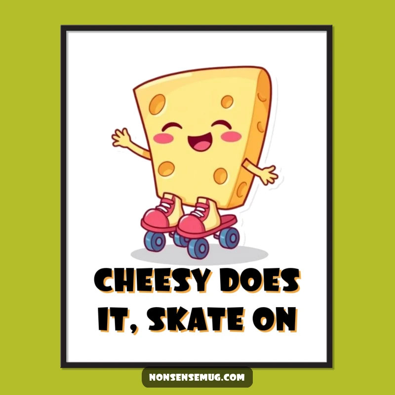 Free Printable Cheese Wall Art: Funny Skating Dairy Downloadable Decor