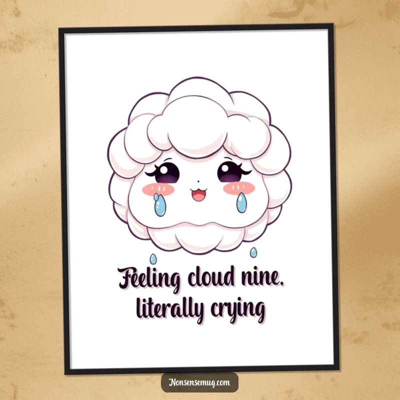 Funny Free Printable Wall Art: A fluffy cloud joyfully cries literal teardrops, creating a whimsical and emotionally resonant piece of decor.