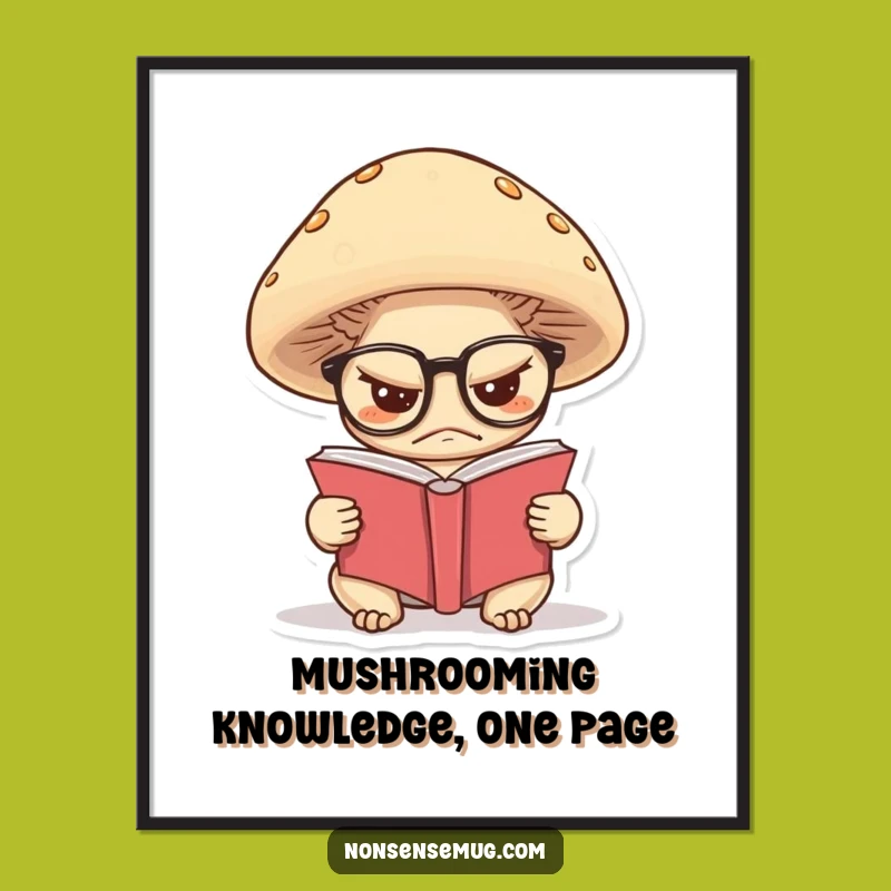 Free Printable Grumpy Mushroom Reading Wall Art, Downloadable DIY Intellectual Decor
