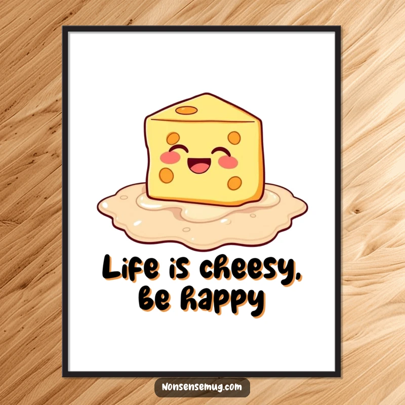 Funny Free Printable Wall Art: Cheese melting into a puddle of laughter, a humorous decor piece.
