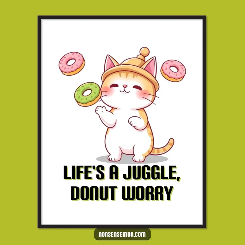 Funny Free Printable Wall Art: Cat Juggling Donuts Stylish Decor Download