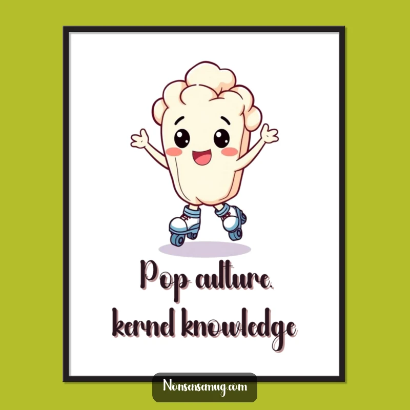 Free Printable Wall Art: Popcorn Kernel on Skates, Funny Downloadable Art for Energetic Decor