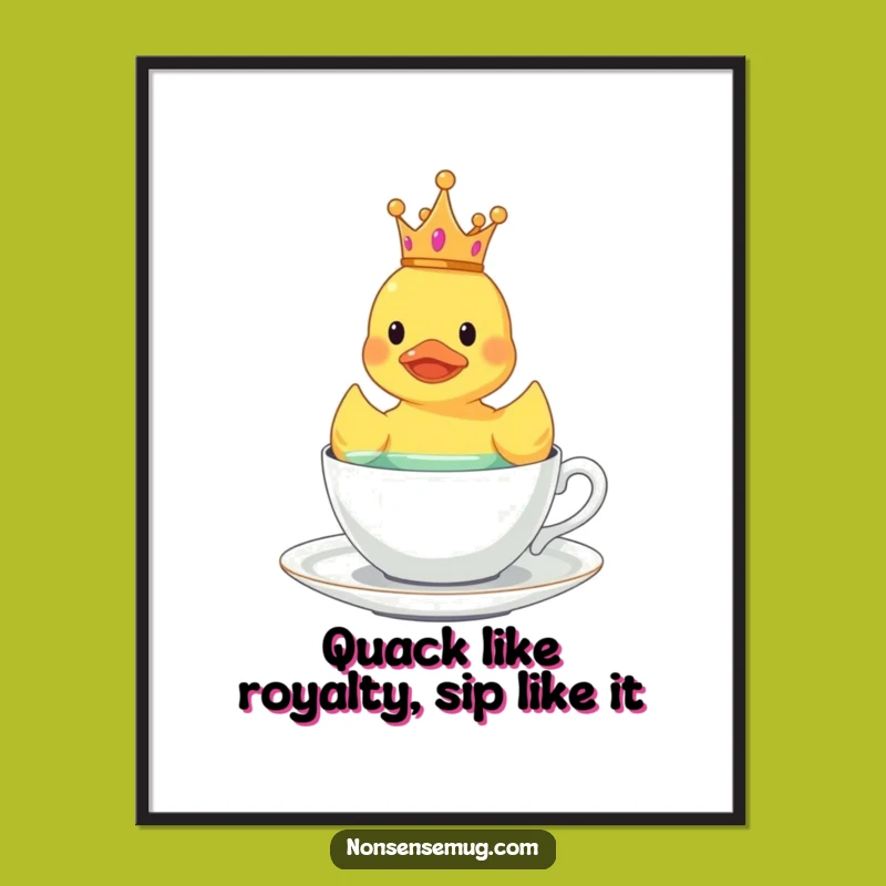 Free Printable Wall Art: Royal Rubber Duck Floating in Teacup Downloadable Home Decor