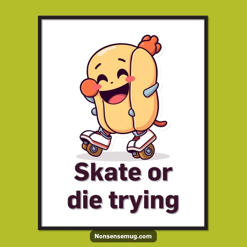 Free Printable Wall Art: Falling Hot Dog Skater - Funny Downloadable Art for Your Home