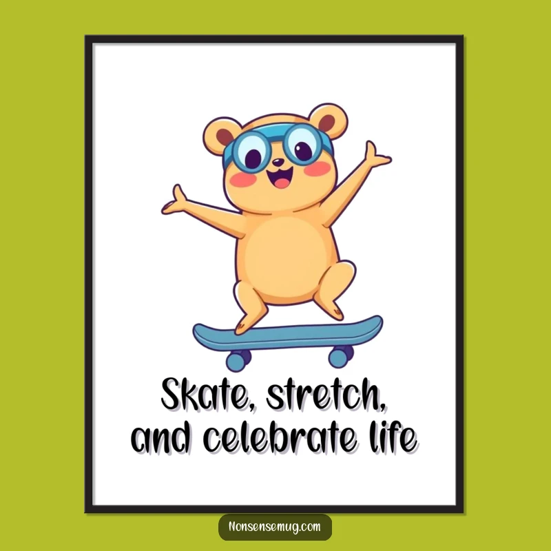 Free Printable Wall Art: Funny Hot Dog Yoga Skater - Hilarious Downloadable Art Gift