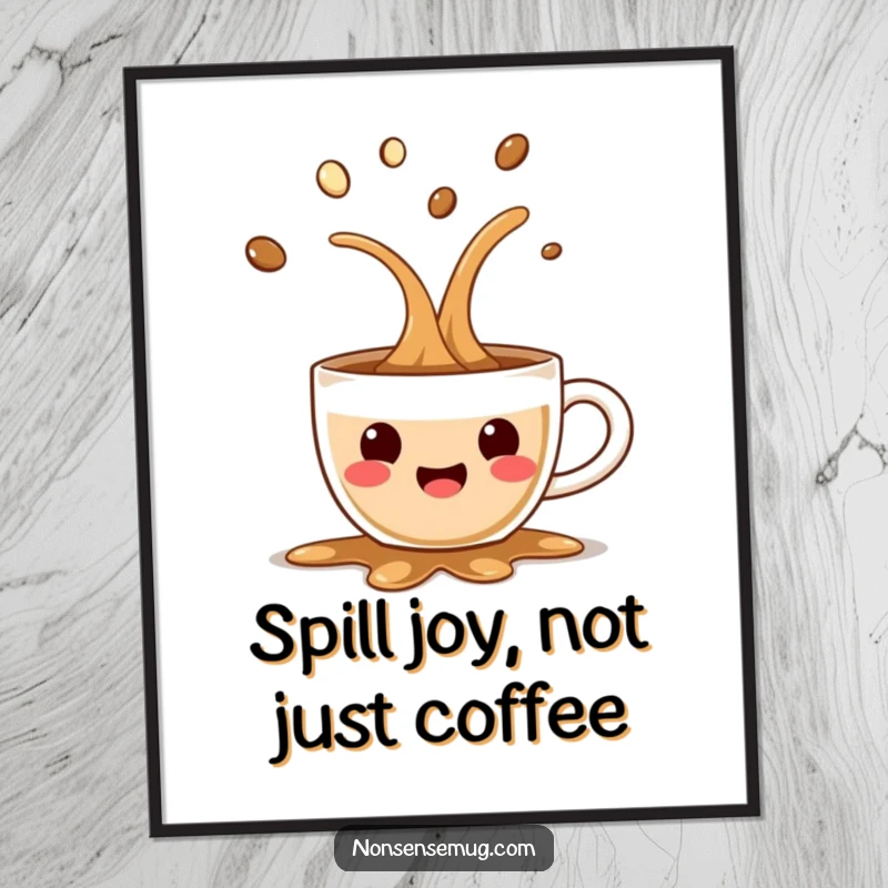 Funny Free Printable Wall Art: A coffee cup in a state of gleeful spill, spreading happiness.