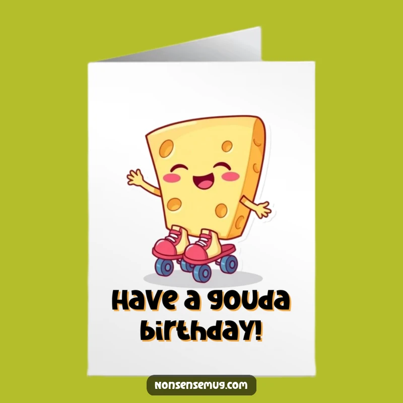 Free Printable Cheese Birthday Card: Funny Skating Dairy Downloadable Gift