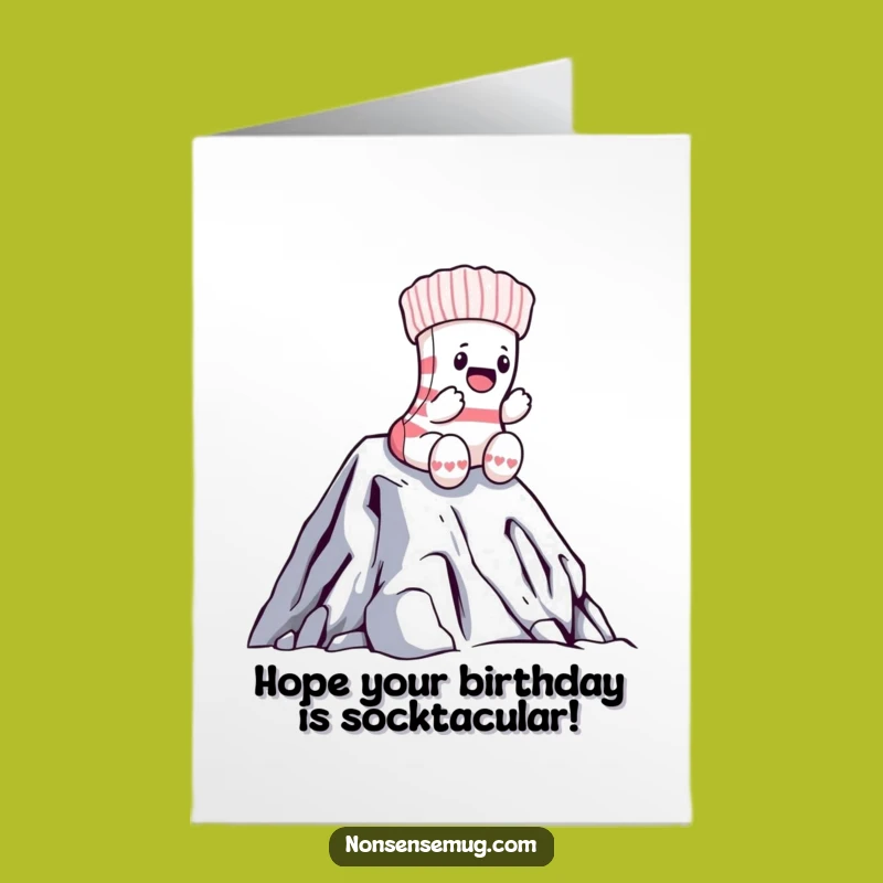 Free Printable Funny Sock Birthday Card: Laundry Mountain Climb Downloadable Greeting