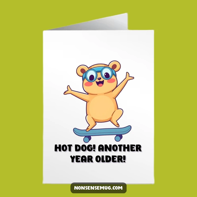 Free Printable Birthday Card: Funny Hot Dog Yoga Skater - Hilarious Downloadable Gift