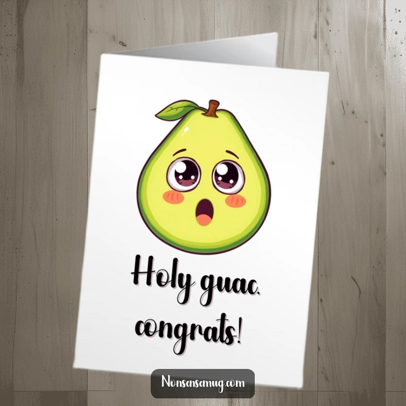 Funny Free Printable Avocado Congratulations Card: A split avocado showing comical googly eyes, a fun way to celebrate achievements.