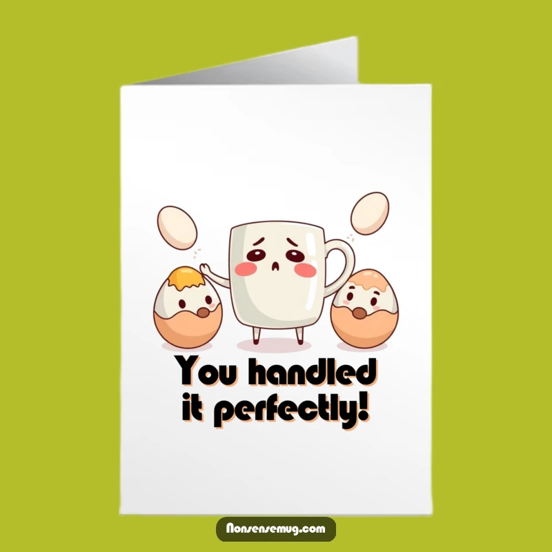 Free Printable Coffee Mug Congrats Card: Funny Juggling Breakfast for Wins Download