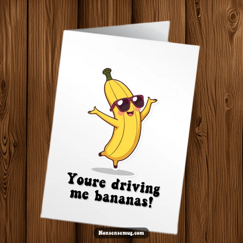 Funny Free Printable Congrats Card: A banana in sunglasses doing a cartwheel signifies a spectacular and successful accomplishment.