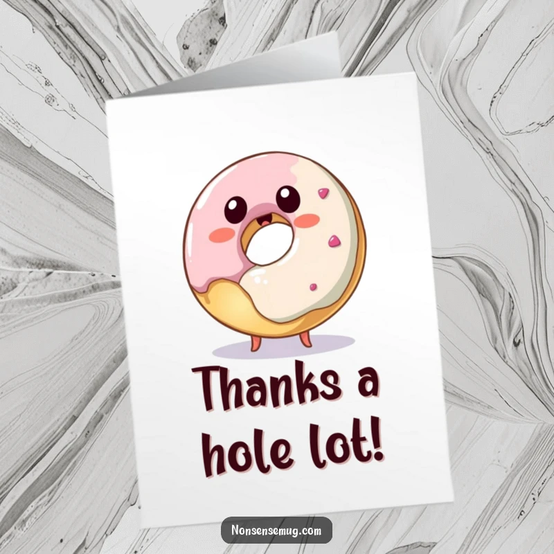 Funny Free Printable Donut Thank You Card: A playful donut trying to nibble itself, a charming and humorous way to say thanks.
