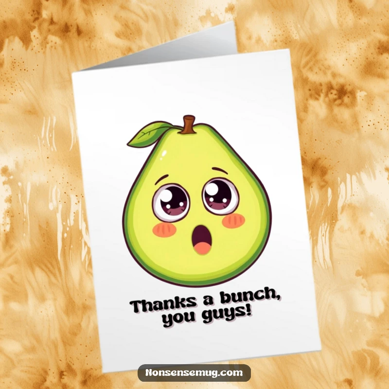 Funny Free Printable Avocado Thank You Card: An avocado joyfully splitting open to reveal surprised googly eyes, a delightful thank you.